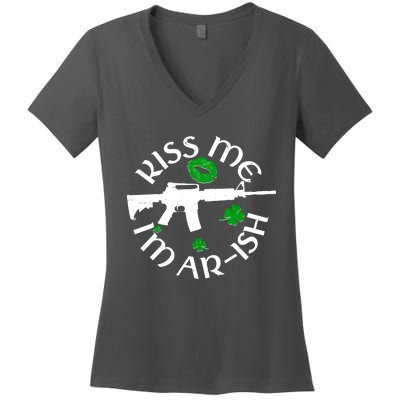 St Patricks Day Kiss Me Im Arish Ar Gun Women's V-Neck T-Shirt