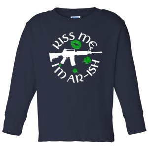 St Patricks Day Kiss Me Im Arish Ar Gun Toddler Long Sleeve Shirt