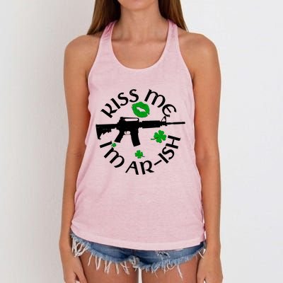 St Patricks Day Kiss Me Im Arish Ar Gun Women's Knotted Racerback Tank