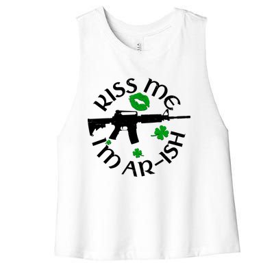 St Patricks Day Kiss Me Im Arish Ar Gun Women's Racerback Cropped Tank