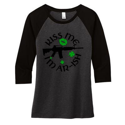 St Patricks Day Kiss Me Im Arish Ar Gun Women's Tri-Blend 3/4-Sleeve Raglan Shirt