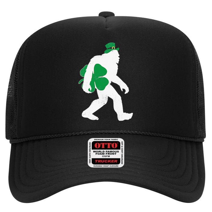 St Patricks Day Bigfoot Clover Leaf Irish Sasquatch High Crown Mesh Back Trucker Hat