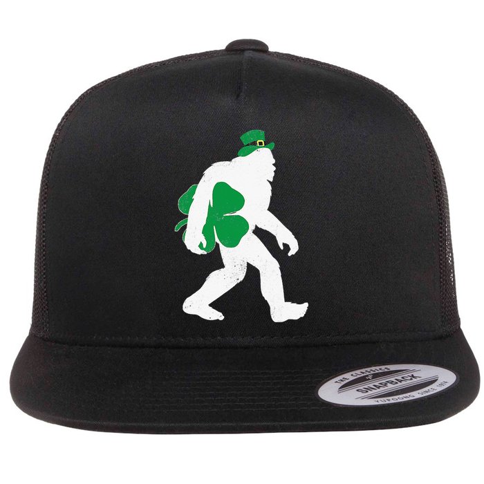 St Patricks Day Bigfoot Clover Leaf Irish Sasquatch Flat Bill Trucker Hat