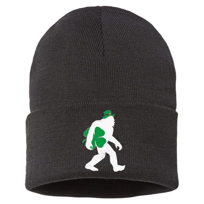 St Patricks Day Bigfoot Clover Leaf Irish Sasquatch Sustainable Knit Beanie