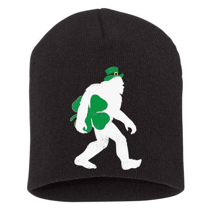 St Patricks Day Bigfoot Clover Leaf Irish Sasquatch Short Acrylic Beanie