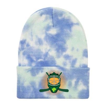 St Patricks Day Ice Hockey Lover Player Irish Green Graphic Cool Gift Tie Dye 12in Knit Beanie