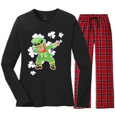 Saint Patrick's Day Dabbing Leprechaun Funny Green Women's Long Sleeve Flannel Pajama Set 