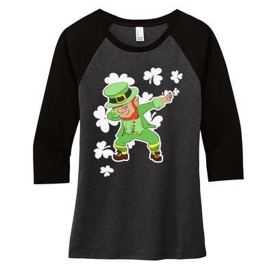 Saint Patrick's Day Dabbing Leprechaun Funny Green Women's Tri-Blend 3/4-Sleeve Raglan Shirt