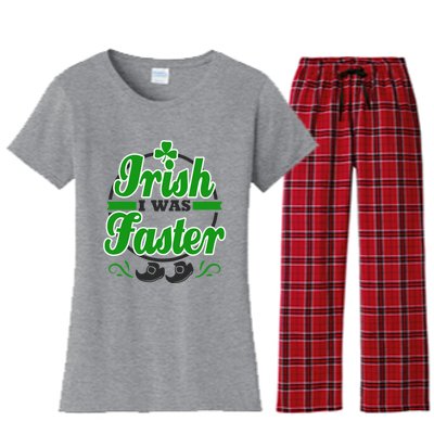 St Patricks Day Marathon Running Runner Irish Faster Funny Gift Women's Flannel Pajama Set