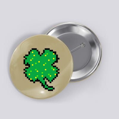 St Patricks Day Video Game Gamer Pixel Shamrock Funny Button