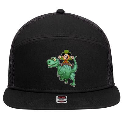 St Patricks Day Leprechaun T Rex Lucky Irish Green Dinosaur Gift 7 Panel Mesh Trucker Snapback Hat