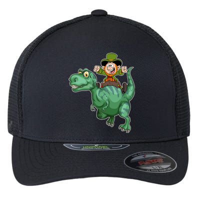 St Patricks Day Leprechaun T Rex Lucky Irish Green Dinosaur Gift Flexfit Unipanel Trucker Cap