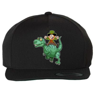 St Patricks Day Leprechaun T Rex Lucky Irish Green Dinosaur Gift Wool Snapback Cap