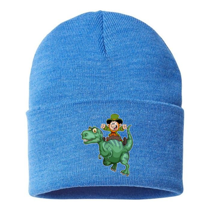 St Patricks Day Leprechaun T Rex Lucky Irish Green Dinosaur Gift Sustainable Knit Beanie