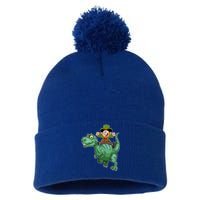 St Patricks Day Leprechaun T Rex Lucky Irish Green Dinosaur Gift Pom Pom 12in Knit Beanie