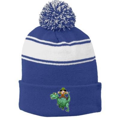 St Patricks Day Leprechaun T Rex Lucky Irish Green Dinosaur Gift Stripe Pom Pom Beanie