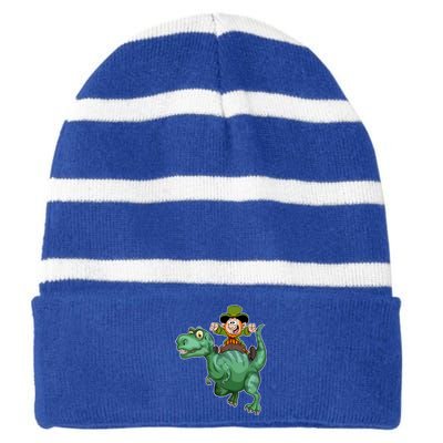 St Patricks Day Leprechaun T Rex Lucky Irish Green Dinosaur Gift Striped Beanie with Solid Band