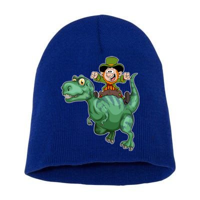 St Patricks Day Leprechaun T Rex Lucky Irish Green Dinosaur Gift Short Acrylic Beanie