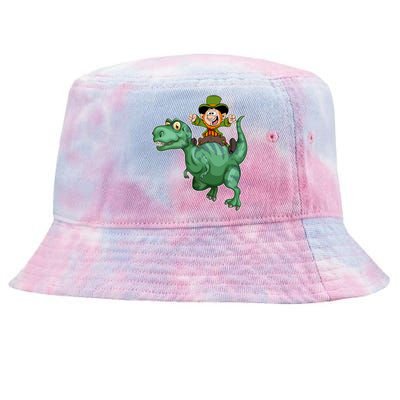 St Patricks Day Leprechaun T Rex Lucky Irish Green Dinosaur Gift Tie-Dyed Bucket Hat