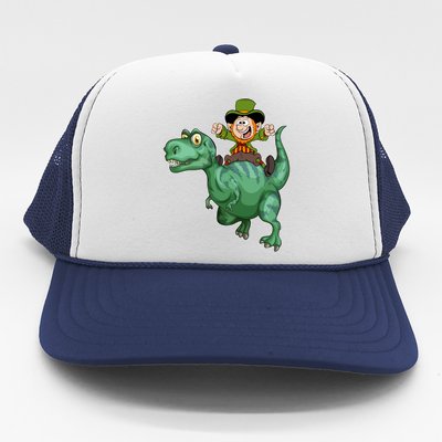 St Patricks Day Leprechaun T Rex Lucky Irish Green Dinosaur Gift Trucker Hat