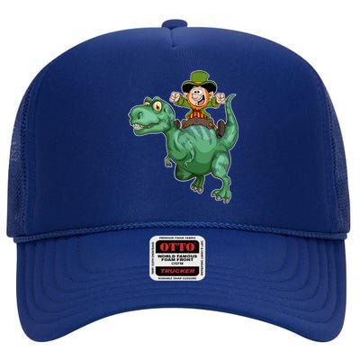 St Patricks Day Leprechaun T Rex Lucky Irish Green Dinosaur Gift High Crown Mesh Back Trucker Hat