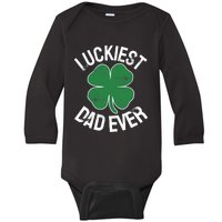 St Patrick's Day Shamrock Luckiest Dad Irish Saint Paddy's Baby Long Sleeve Bodysuit