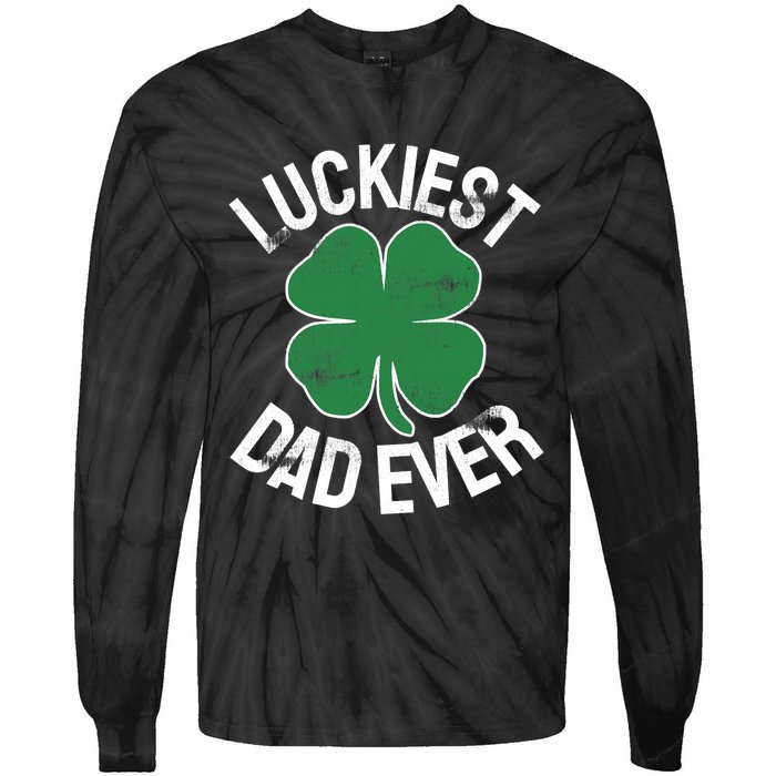 St Patrick's Day Shamrock Luckiest Dad Irish Saint Paddy's Tie-Dye Long Sleeve Shirt