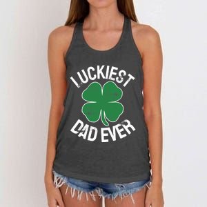 St Patrick's Day Shamrock Luckiest Dad Irish Saint Paddy's Women's Knotted Racerback Tank