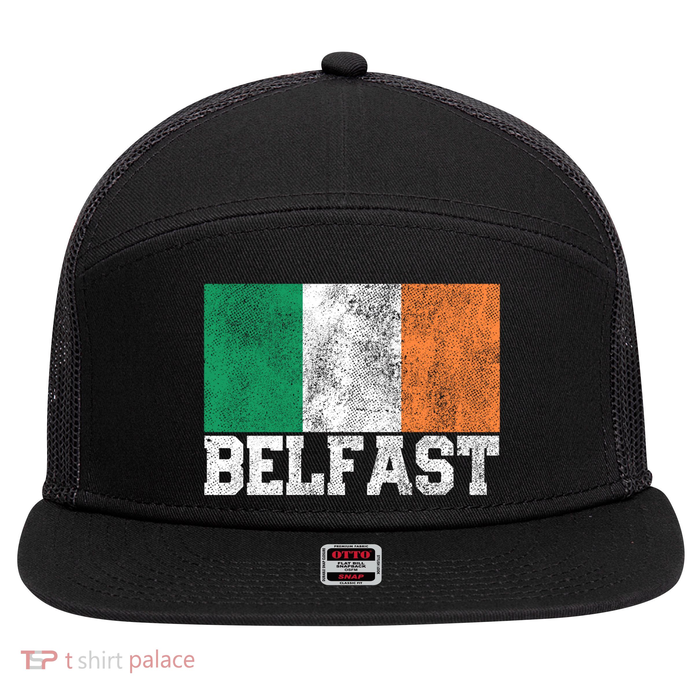 St Patrick's Day Irish Flag Belfast Ireland Saint Paddy's Funny Gift 7 Panel Mesh Trucker Snapback Hat