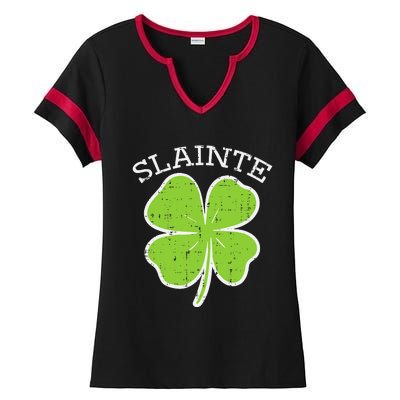 St Patricks Day Slainte Shamrock Saint Irish Ladies Halftime Notch Neck Tee