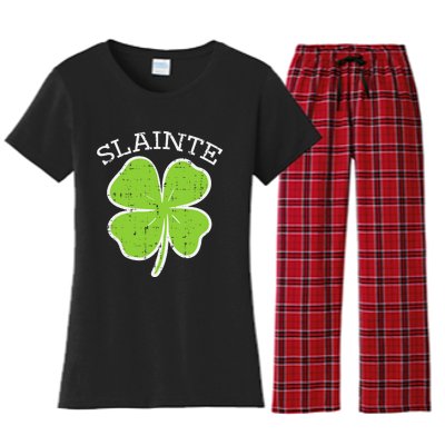 St Patricks Day Slainte Shamrock Saint Irish Women's Flannel Pajama Set