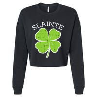 St Patricks Day Slainte Shamrock Saint Irish Cropped Pullover Crew