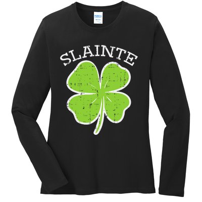 St Patricks Day Slainte Shamrock Saint Irish Ladies Long Sleeve Shirt