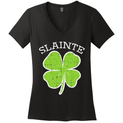 St Patricks Day Slainte Shamrock Saint Irish Women's V-Neck T-Shirt