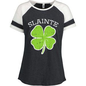 St Patricks Day Slainte Shamrock Saint Irish Enza Ladies Jersey Colorblock Tee