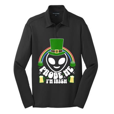 St Paddys Day I'm Irish Funny St Patricks Day Alien Silk Touch Performance Long Sleeve Polo