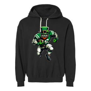 St Patrick's Day Leprechaun Football Player Irish Garment-Dyed Fleece Hoodie