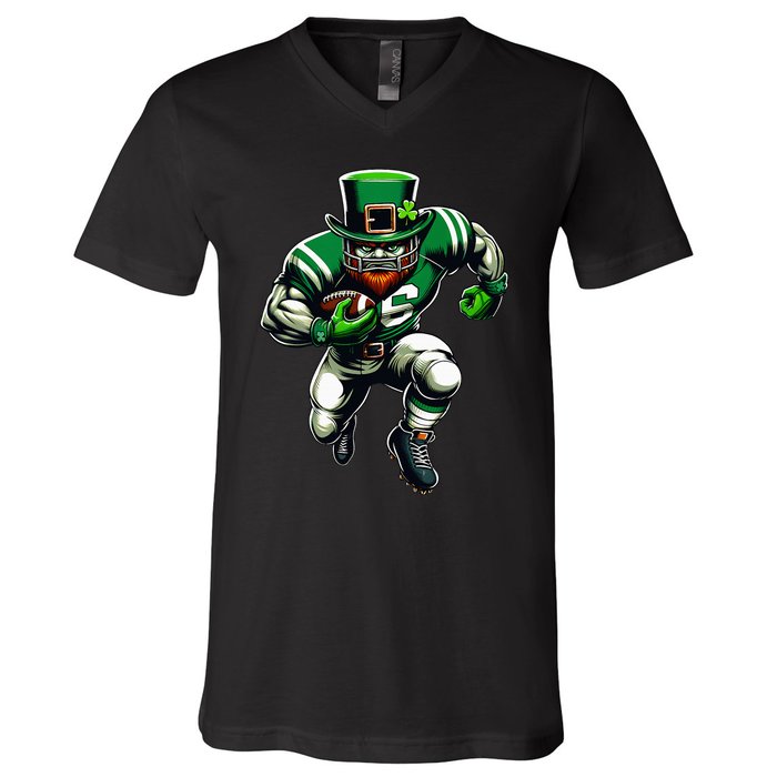 St Patrick's Day Leprechaun Football Player Irish V-Neck T-Shirt