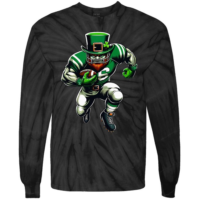 St Patrick's Day Leprechaun Football Player Irish Tie-Dye Long Sleeve Shirt