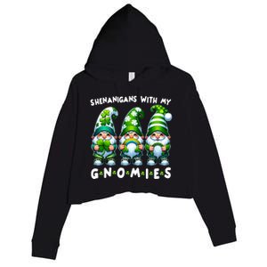 St Patricks Day Shenanigans With My Gnomies Crop Fleece Hoodie