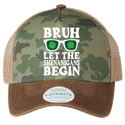 St Patricks Day Bruh Let The Shenanigans Begin Shamrock Clover Sun Glasses Legacy Tie Dye Trucker Hat