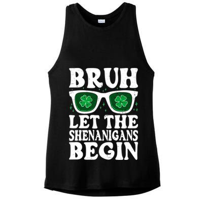 St Patricks Day Bruh Let The Shenanigans Begin Shamrock Clover Sun Glasses Ladies PosiCharge Tri-Blend Wicking Tank