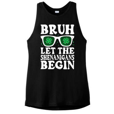 St Patricks Day Bruh Let The Shenanigans Begin Shamrock Clover Sun Glasses Ladies PosiCharge Tri-Blend Wicking Tank