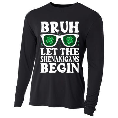 St Patricks Day Bruh Let The Shenanigans Begin Shamrock Clover Sun Glasses Cooling Performance Long Sleeve Crew