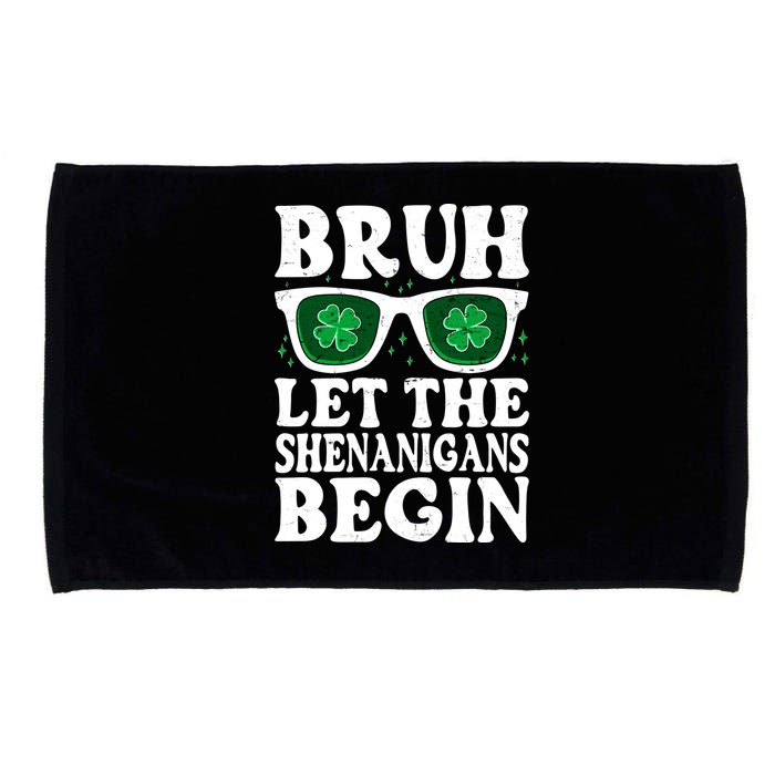 St Patricks Day Bruh Let The Shenanigans Begin Shamrock Clover Sun Glasses Microfiber Hand Towel