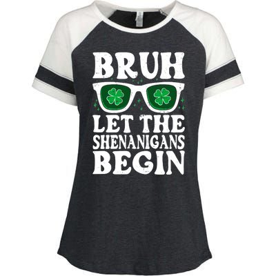 St Patricks Day Bruh Let The Shenanigans Begin Shamrock Clover Sun Glasses Enza Ladies Jersey Colorblock Tee