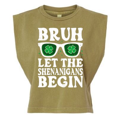 St Patricks Day Bruh Let The Shenanigans Begin Shamrock Clover Sun Glasses Garment-Dyed Women's Muscle Tee