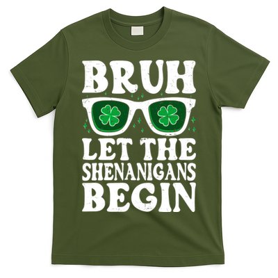 St Patricks Day Bruh Let The Shenanigans Begin Shamrock Clover Sun Glasses T-Shirt