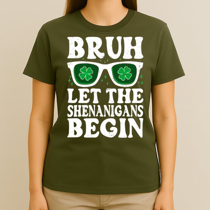 St Patricks Day Bruh Let The Shenanigans Begin Shamrock Clover Sun Glasses T-Shirt