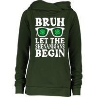 St Patricks Day Bruh Let The Shenanigans Begin Shamrock Clover Sun Glasses Womens Funnel Neck Pullover Hood